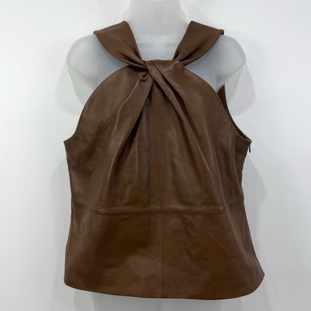 Antonio Melani Tobar Leather Top M Brown NWT Twist Halter Chic Old Money Luxury